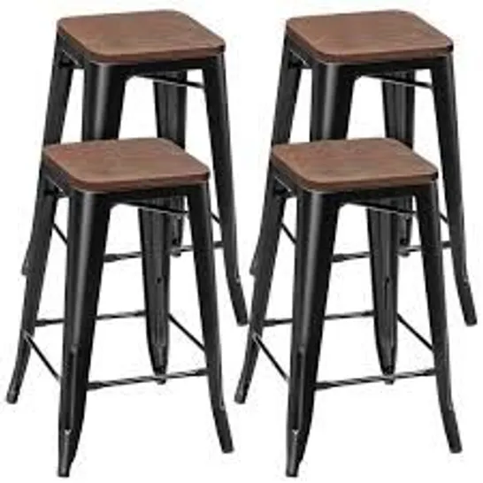 BOXED COSTWAY SET OF 4 COUNTER HEIGHT BACKLESS BARSTOOL WITH WOOD SEAT