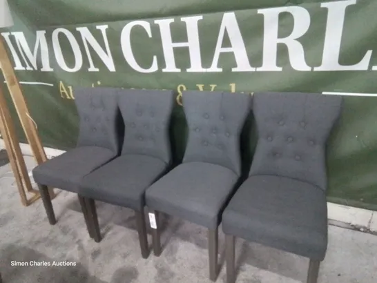 SET FOUR KENSINGTON GREY FABRIC BUTTONED BACK DINING CHAIRS GREY LEGS