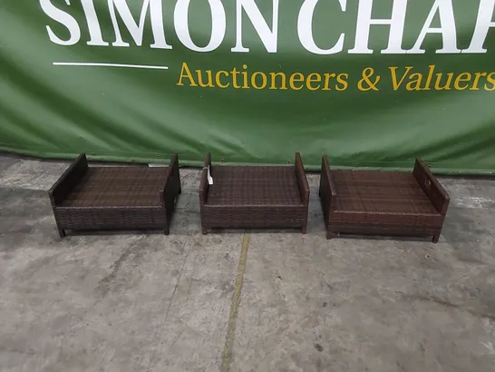 3 X CHOCOLATE MIX RATTAN FOOTSTOOLS 