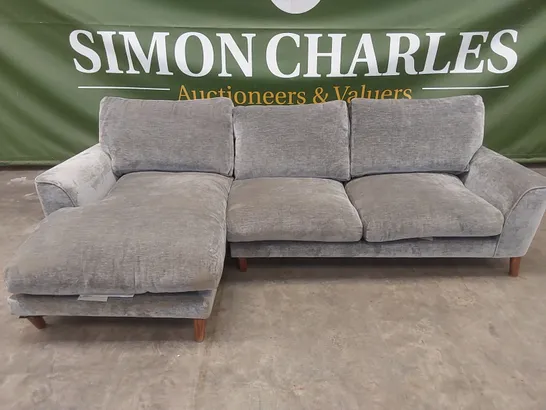 DESIGNER GREY FABRIC UPHOLSTERED PLUMP CHAISE SOFA 