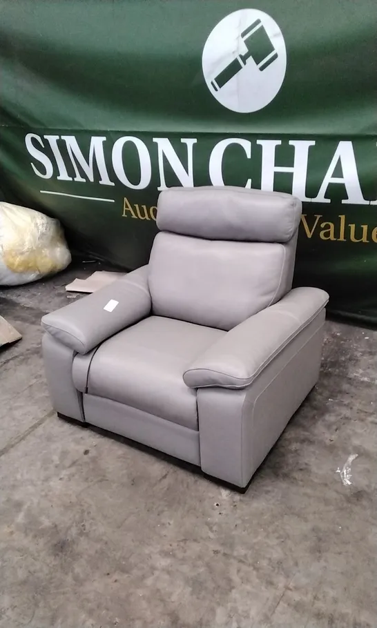 QUALITY ITALIAN DESIGNER MERRY DUE POWER RECLINER ARMCHAIR IN ELEPHANT GREY LEATHER