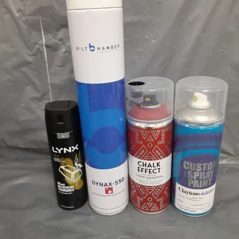 APPROXIMATELY 12 ASSORTED AEROSOLS TO INCLUDE TED BAKER BODY SPRAY , LYNX BODY SPRAY , SPRAY PAINT , ETC 