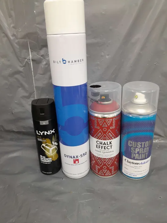 APPROXIMATELY 12 ASSORTED AEROSOLS TO INCLUDE TED BAKER BODY SPRAY , LYNX BODY SPRAY , SPRAY PAINT , ETC 