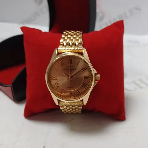 BOXED CHARLES RAYMOND WATCH. QUARTZ MOVEMENT, STAINLESS STEEL BACK - GOLD COLOUR