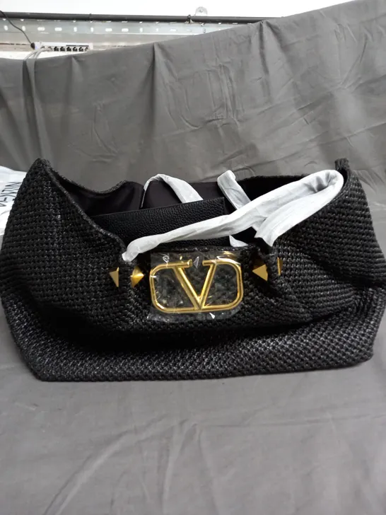 VALENTINO GARAVANI WOVEN TOTE BAG IN BLACK 