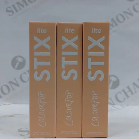 BOX OF 3 ASSORTED COLOURPOP LITE STIX HIGHLIGHTERS TO INCLUDE MOLTEN HOT, IGNITE, GLAZEY 