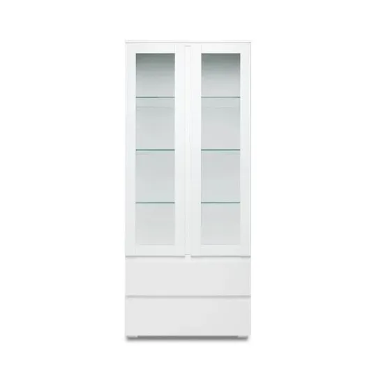 HILARY DISPLAY CABINET IN WHITE WITH 2 GLASS DOORS 191X80CM (2 BOXES)