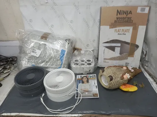 8 ASSORTED HOMEWARE ITEMS TO INCLUDE CE EGG COOKER, NINJA FLAT PLATE, AND COZEE HOME VEVLET SOFT HEAT THROW ETC. 