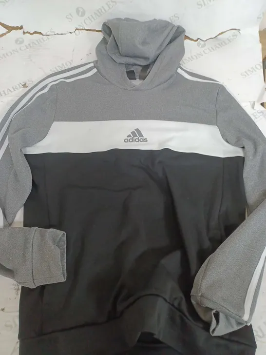 ADIDAS PULL OVER BLACK & GREY HOODIE - UK 15-16 YEARS