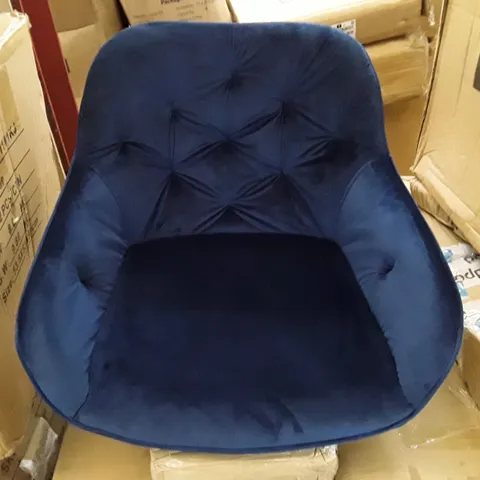 BOXED SET OF 2 GARVIES BLUE VELVET  SWIVEL DINING CHAIRS