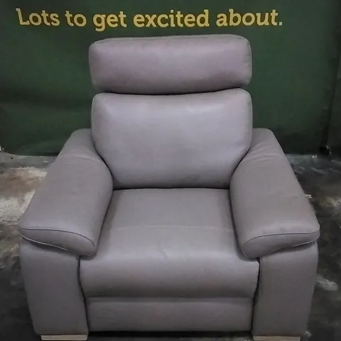 QUALITY ITALIAN DESIGNER TAUPE LEATHER POWER RECLINER ARMCHAIR