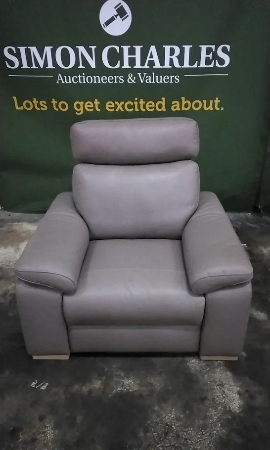 QUALITY ITALIAN DESIGNER TAUPE LEATHER POWER RECLINER ARMCHAIR