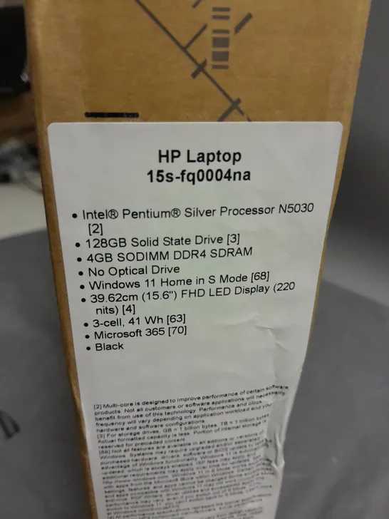 BOXED HP 15S-FQ0004NA INTEL PENTIUM SILVER N5030 LAPTOP WITH 128GB SSD & 4GB DDR4 RAM - BLACK