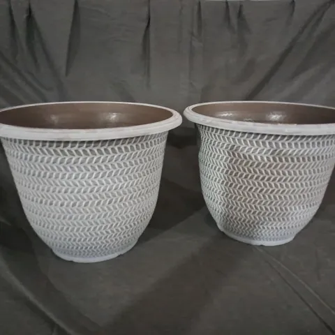 LOT OF 2 WASHED TAUPE 12" PARKER PLANTERS