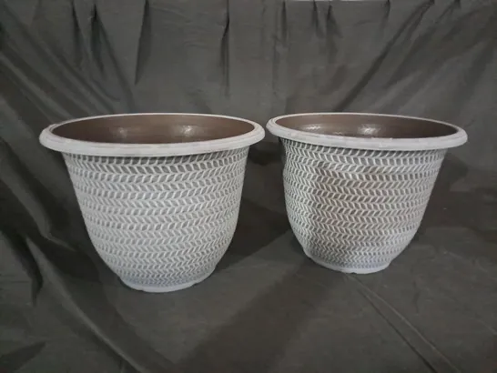 LOT OF 2 WASHED TAUPE 12" PARKER PLANTERS