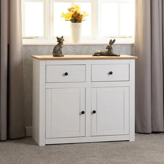 BOXED AMARU 93CM SOLID WOOD 2 DOOR, 2 DRAWER SIDEBOARD - WHITE (1 BOX)