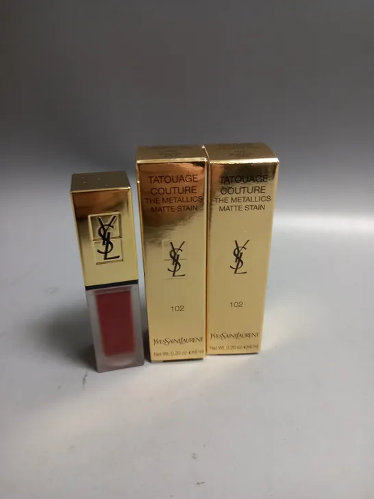 BOXED LOT OF 2 YVES SAINT LAURENT MATTE LIP STAIN IRON PINK SPIRIT 6ML