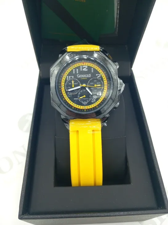 BOXED GAMAGES OF LONDON LIMITED EDITION HAND ASSEMBLED CONTEMPORARY AUTOMATIC YELLOW