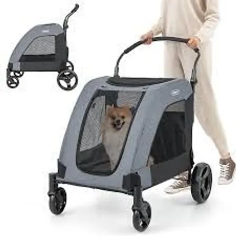 BOXED COSTWAY EXTRA LARGE FOLDING PET STROLLER PORTABLE TRAVEL PET CART 4 WHEELS W/ DUAL ENTRY