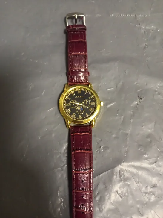 MENS LA BANUS GOLD WATCH - RED LEATHER STRAP