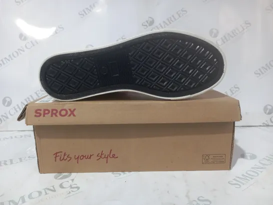 BOXED PAIR OF SPROX SHOES IN ZEBRA PRINT DESIGN EU SIZE 38