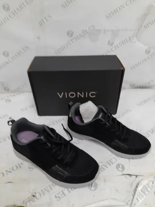 BOXED PAIR OF VIONIC BLACK MESH TRAINER SIZE 6