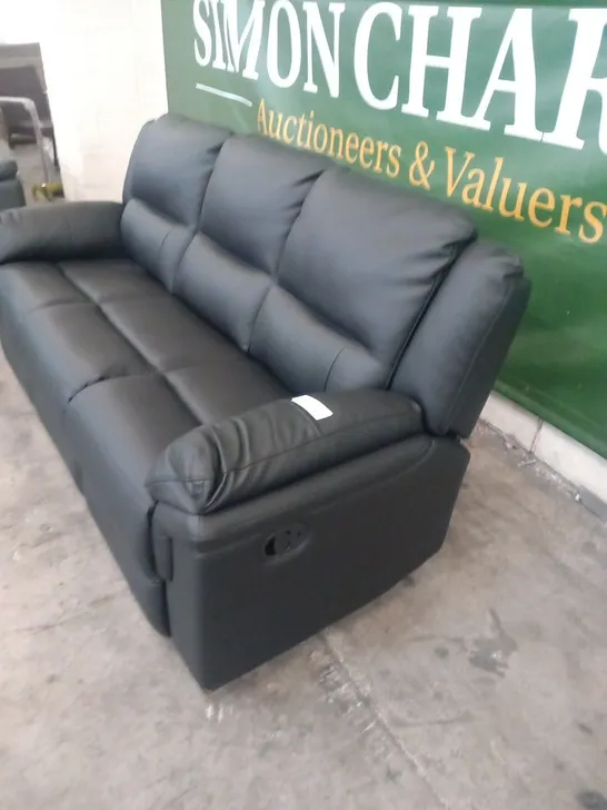 DESIGNER ALBION BLACK FAUX LEATHER MANUAL RECLINING THREE SEATER SOFA