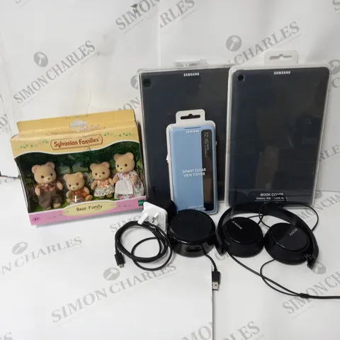 APPROXIMATELY 6 ASSORTED ITEMS TO INCLUDE SONY HEADPHONES, AMAZON ECHO DOT RS03QR, GALAXY TAB A BOOK COVER 2019 ETC.  