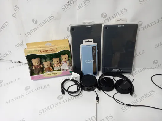 APPROXIMATELY 6 ASSORTED ITEMS TO INCLUDE SONY HEADPHONES, AMAZON ECHO DOT RS03QR, GALAXY TAB A BOOK COVER 2019 ETC.  