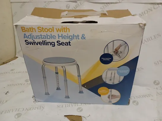 BATH STOOL WITH ADJUSTABLE HEIGHT AND SWIVELLING SEAT