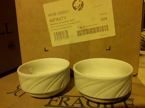 THREE CASES OF 24 CHURCHILL INFINITY STACKING CONSOMME PLATES 10oz