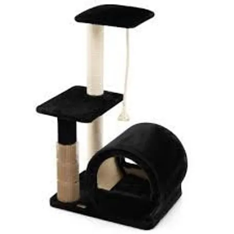 BOXED MULTI-LEVEL KITTY CONDO CLIMBING TOWER WITH GROOM BRUSH AND SISAL ROPE - BLACK