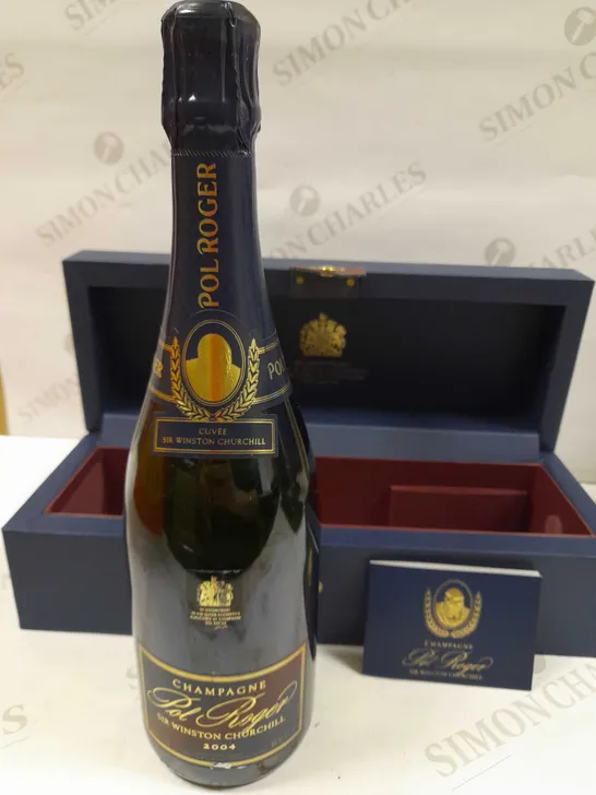 BOXED POL ROGER SIR WINSTON CHURCHILL CHAMPAGNE VINTAGE 2004 75CL BY APPOINTMENT TO H.M. QUEEN ELIZABETH II PURVEYORS OF CHAMPAGNE POL ROGER