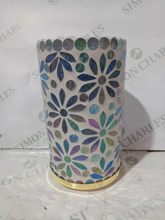 GARDEN REFLECTIONS MOSAIC FLOWER LED HURRICANE LIGHT 21CM