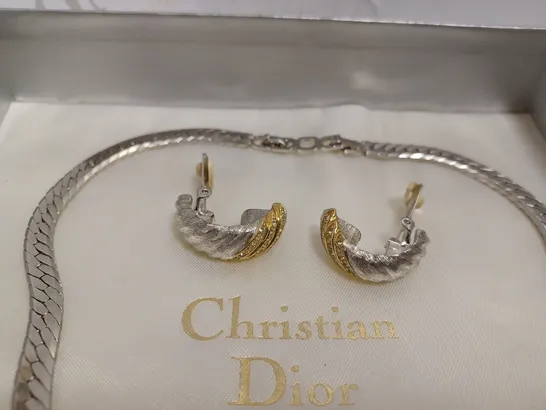 CHRISTIAN DIOR NECKLACE AND CLIP ON EARRING SET - SILVER AND GOLD EFFECT