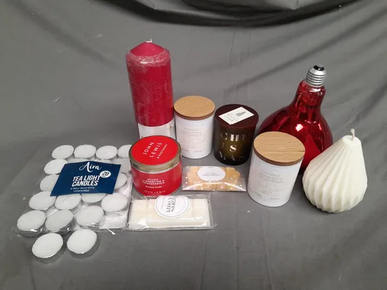 BOX OF ASSORTED HOUSEHOLD ITEMS TO INCLUDE CANDLES, LIGHTBULBS AND HALOGEN LAMP