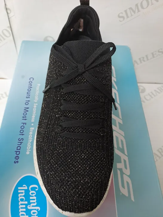 SKECHERS AIR COOLED TRAINERS BOXED, GOLD BLACK GLITTER SIZE 5