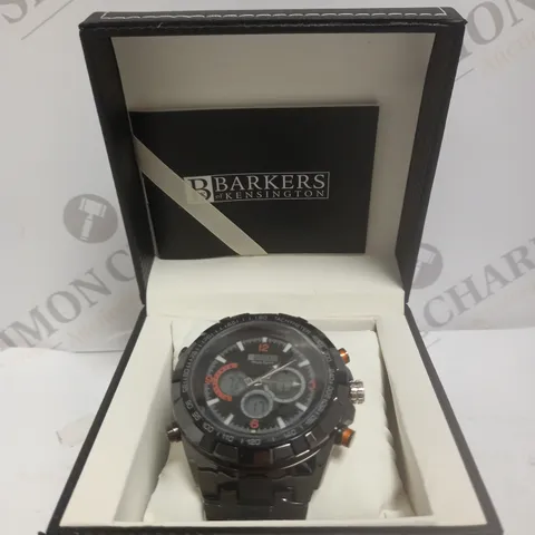 BOXED BARKERS OF KENSINGTON MEGA SPORT WATCH IN BLACK