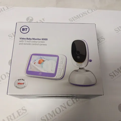 BOXED BT VIDEO BABY MONITOR 6000 WITH 5" COLOUR SCREEN AND REMOTE CONTROL CAMERA