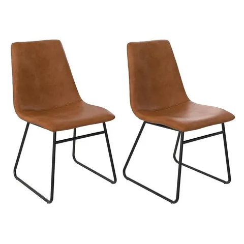 BOXED SET OF 2 SIDE CHAIRS SET LAVANYA - BROWN FAUX LEATHER (1 BOX)