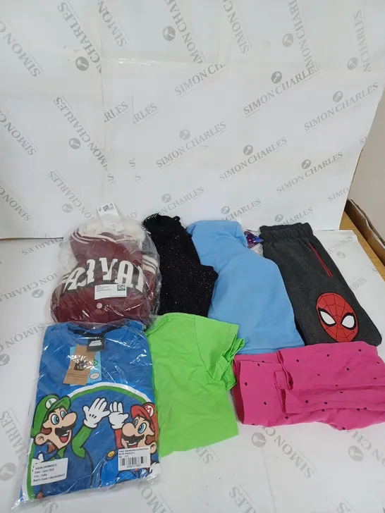 BOX OF ASSORTED CHILDRENS CLOTHING VARYING IN SIZE/COLOUR/STYLE TO INCLUDE:  TOPS, DRESSES, JUMPERS