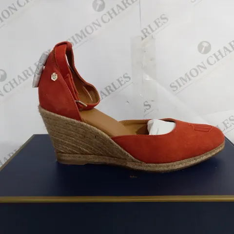 BOXED FAIRFAX&FAVOR MONACO WEDGE SUNSET ORANGE SUEDE - UK 7 