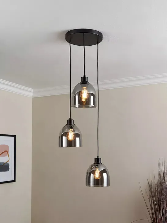 BOXED BEACON 3 LIGHT PENDANT CLUSTER - BLACK SMOKE RRP £65