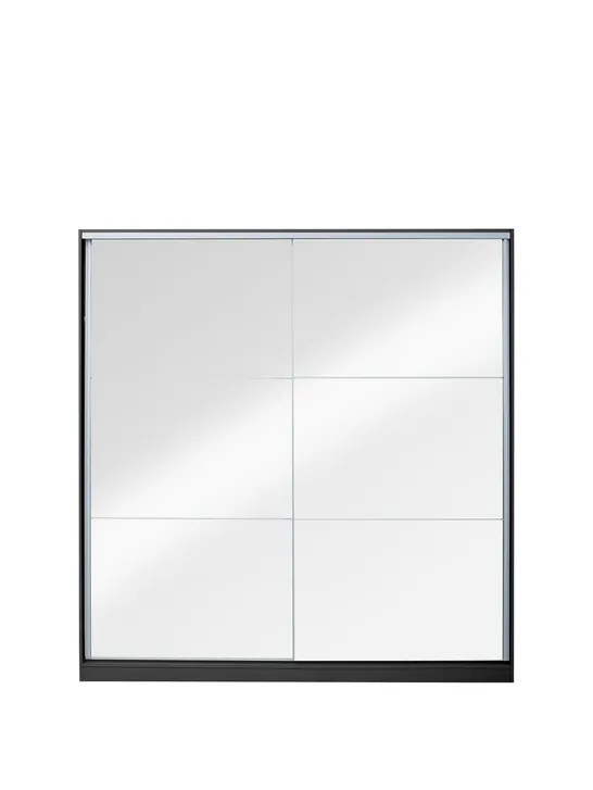 BOXED NEW UNIVERSAL BLACK/MIRROR SLIDING WARDROBE (3 OF 4 BOXES ONLY)