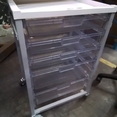 METAL FRAMED TROLLEY WITH FIVE GRADUATED CLEAR PLASTIC TRAYS