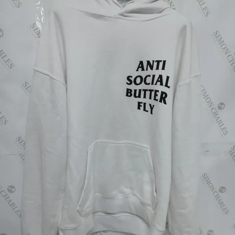 ANTI SOCIAL BUTTERFLY HOODIE IN WHITE SIZE MEDIUM