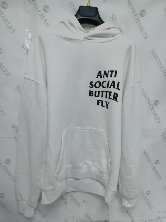 ANTI SOCIAL BUTTERFLY HOODIE IN WHITE SIZE MEDIUM