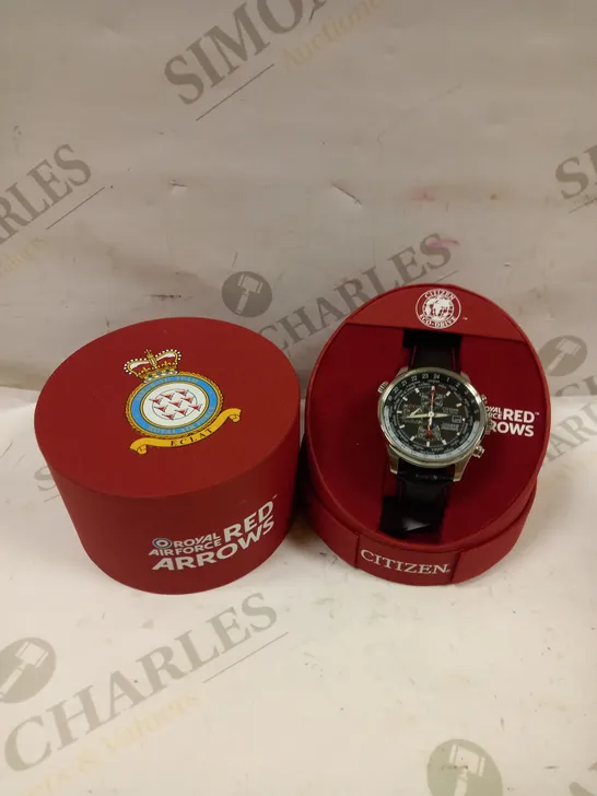 CITIZEN ECO-DRIVE GENTS RED ARROWS CHRONOGRAPH LEATHER STRAP WATCH