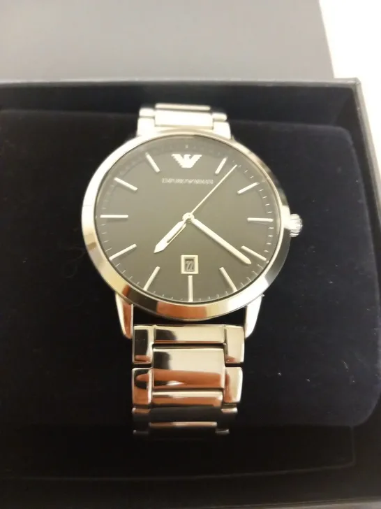 BOXED EMPORIO ARMANI MENS STAINLESS STEEL WRIST WATCH