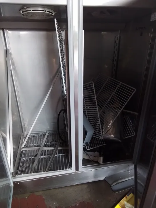 COMMERCIAL STAINLESS DOUBLE DOOR REFRIGERATED FOOD STORAGE UNIT 